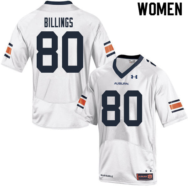 Women #80 Jackson Billings Auburn Tigers College Football Jerseys Sale-White - Click Image to Close